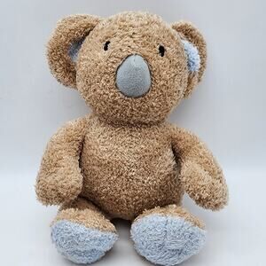 Koala Baby Rattle Plush 9" Brown Fur Blue Feet Sewn Eyes Stuffed Animal Lovey